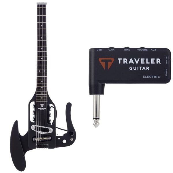 Guitarra acústica eléctrica Traveler Guitar Pro-Series Mod-X negro mate diestra con amplificador de auriculares TGA-1E
