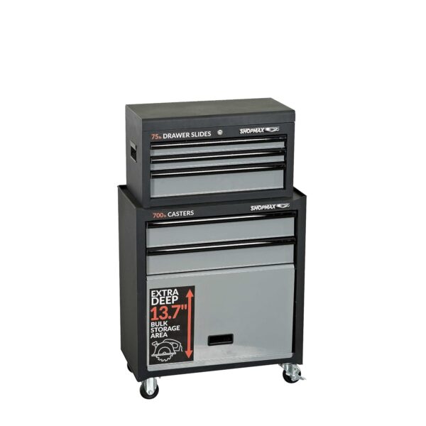 ShopMax Combo de caja de herramientas de 27 pulgadas y 5 cajones + 1 panel para puerta y armario rodante
