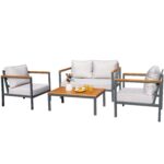 Juego de Muebles Greesum GS-4PCS0068 4 Piezas Patio Marco de Metal Cojín Gris Claro