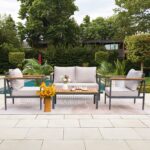 Juego de Muebles Greesum GS-4PCS0068 4 Piezas Patio Marco de Metal Cojín Gris Claro