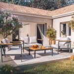 Juego de Muebles Greesum GS-4PCS0068 4 Piezas Patio Marco de Metal Cojín Gris Claro