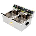 Restaurantware Hi Tek - Freidora de doble tanque de 20 libras, 1 freidora comercial de alta resistencia, esfera de tempe