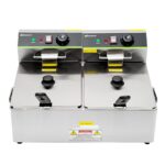 Restaurantware Hi Tek - Freidora de doble tanque de 20 libras, 1 freidora comercial de alta resistencia, esfera de tempe