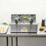 Restaurantware Hi Tek - Freidora de doble tanque de 20 libras, 1 freidora comercial de alta resistencia, esfera de tempe