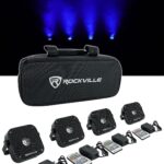 Rockville Paquete de 4 mini RF1 V2 negro RGBWA+UV luces de lavado alimentadas por batería con control remoto RF, DMX ina