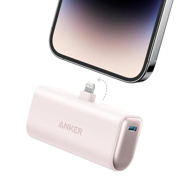 Cargador portátil Anker Nano A1645 batería externa 5000 mAh 12W con conector Lightning integrado para iPhone rosa