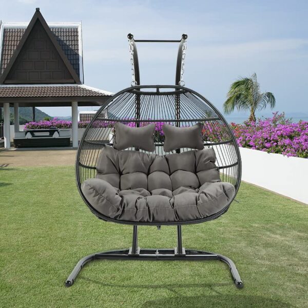 Silla Colgante Doble Qwork Swingchair para 2 Personas Plegable Ratán PE Negro Antracita