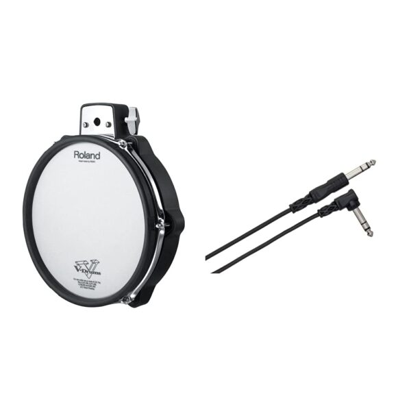 Almohadilla Electrónica Roland PDX-100 V-Drum 10 Pulgadas con Cable Hosa CSS-110R TRS 1/4 Pulgadas Ángulo Recto 10 Pies