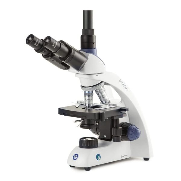 BioBlue Microscopio compuesto trinocular SMP 4/10/S40/S100x Objetivos de aceite con escenario mecánico e iluminación ina