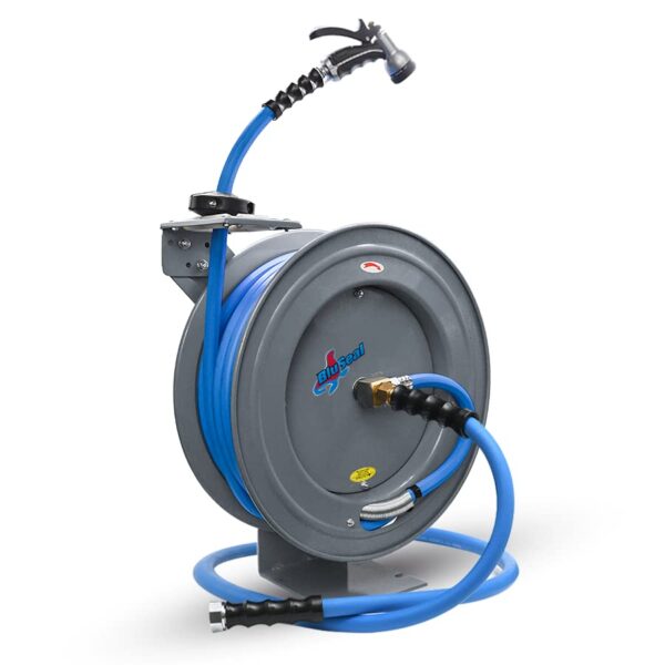 Carrete de Manguera de Agua Retráctil RMX BluSeal BSHR 5/8 x 50 pies con Manguera de Entrada de 6 pies