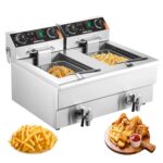 VEVOR Freidora Profunda Comercial, Freidora Eléctrica de Encimera de Doble Tanque de 3000W con Cesta, 2 x 11.6Qt/11L Fre