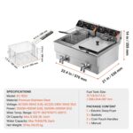 VEVOR Freidora Profunda Comercial, Freidora Eléctrica de Encimera de Doble Tanque de 3000W con Cesta, 2 x 11.6Qt/11L Fre