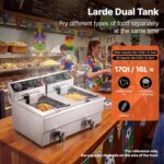 VEVOR Freidora Profunda Comercial, Freidora Eléctrica de Encimera de Doble Tanque de 3000W con Cesta, 2 x 11.6Qt/11L Fre