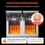 VEVOR Freidora Profunda Comercial, Freidora Eléctrica de Encimera de Doble Tanque de 3000W con Cesta, 2 x 11.6Qt/11L Fre