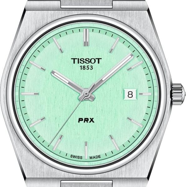 Reloj Tissot PRX T1374101109101 Caja de Acero Inoxidable 40 mm Esfera Verde Correa de Acero Inoxidable Movimiento de Cua