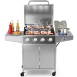 Parrilla de Gas Propano Giantex NP10898US-SL 4 Quemadores Principales 1 Quemador Lateral 50000 BTU Acero Inoxidable 460