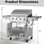 Parrilla de Gas Propano Giantex NP10898US-SL 4 Quemadores Principales 1 Quemador Lateral 50000 BTU Acero Inoxidable 460