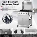 Parrilla de Gas Propano Giantex NP10898US-SL 4 Quemadores Principales 1 Quemador Lateral 50000 BTU Acero Inoxidable 460