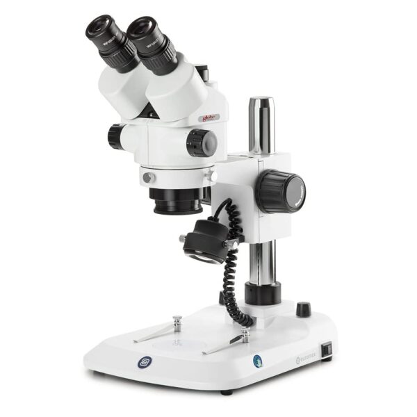 Microscopio de zoom estéreo trinocular Stereoblue, objetivo de zoom de 0.7x a 4.5x, aumento de 7x a 45x soporte ergonómi