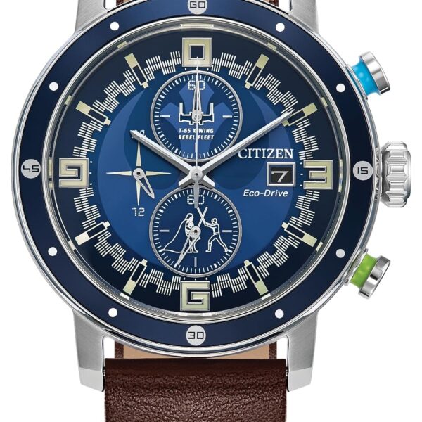 Reloj Citizen Eco-Drive Star Wars Luke Skywalker Cronógrafo Acero Inoxidable Correa de Piel Marrón Bisel Azul 44 mm CA07