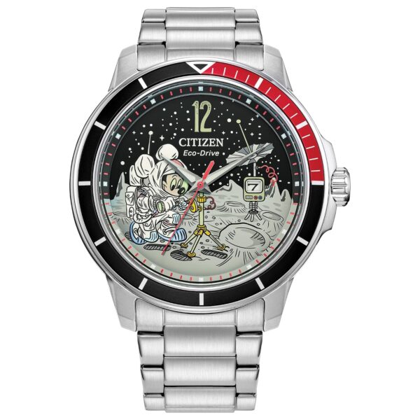 Reloj Citizen Eco-Drive Disney Mickey Astronauta AW1709-54W Acero Inoxidable Bisel Rojo y Negro para Hombre