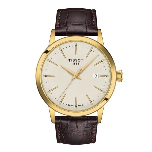 Reloj Tissot Classic Dream T1294103626100 caja de acero inoxidable 316L con revestimiento PVD de oro amarillo 42mm corre