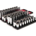 TEKTON Juego de llaves de vaso de 12 puntos poco profundas y profundas de 1/2 pulgada con rieles y bandejas, 78 piezas (
