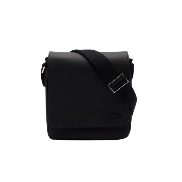 Bolso Cruzado Lacoste NH4423HC Bandolera Clásica con Solapa Lona Reciclada Efecto Piqué Solapa Negra