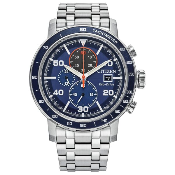 Reloj Citizen Eco-Drive Weekender Brycen Cronógrafo CA0850-59L Acero Inoxidable Esfera Azul 44 Milímetros