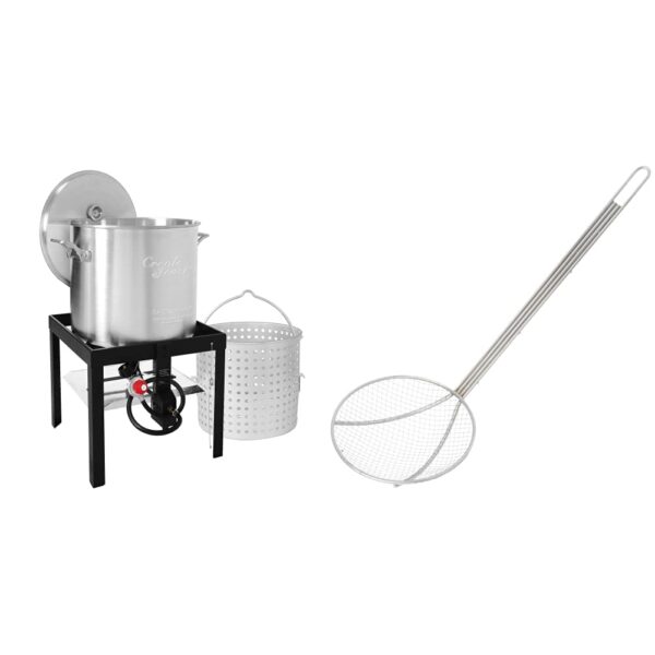 Kit para Hervir Mariscos Creole Feast SBK1001 con Colador Caldera de Aluminio 100 Cuartos Regulador de 10 PSI Plateado y