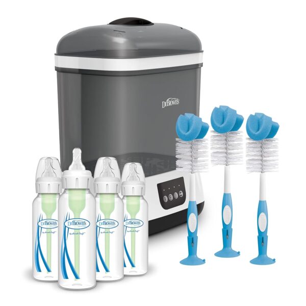Esterilizador y Secador de Biberones y Chupetes Dr. Brown's Clean Steam con Biberones Anticólicos 8 onzas Chupones Nivel