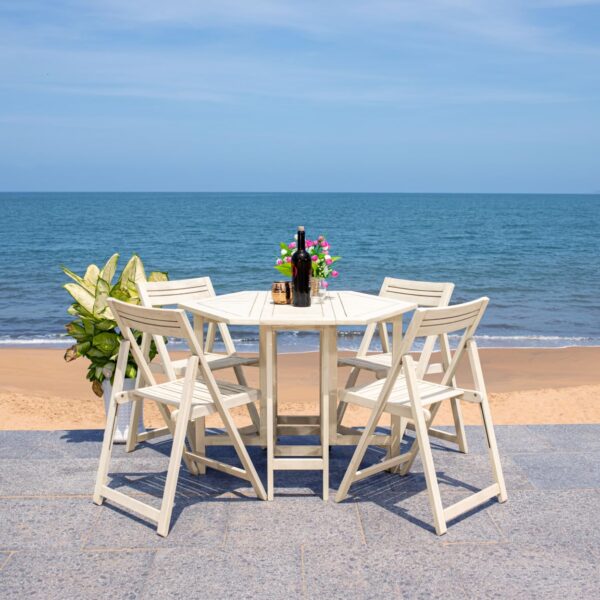 Juego de Comedor Plegable SAFAVIEH Kerman PAT7000D 5 Piezas Madera de Acacia Blanco Cal