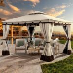 Gazebo YITAHOME MAYIH0009136MA 10 x 12 pies Doble Techo Marco de Acero Aleado Mosquitera y Cortinas Color Caqui