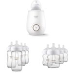 Calentador de biberones Philips AVENT SCF358/00 con biberones de vidrio natural paquete de 4 de 4 onzas y paquete de 4 d