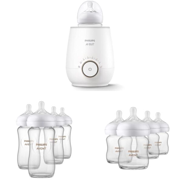 Calentador de biberones Philips AVENT SCF358/00 con biberones de vidrio natural paquete de 4 de 4 onzas y paquete de 4 d