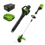 Kit Combinado Greenworks STBA60B412 60V Recortadora de Cuerda 13 Pulgadas y Soplador de Hojas 540 CFM con Batería 4.0 Ah