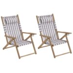 Juego de 2 Sillas de Playa Lavish Home 80-OUTD-FLDBCH-2-2 Madera de Eucalipto Reclinable 4 Posiciones Gris Pardo