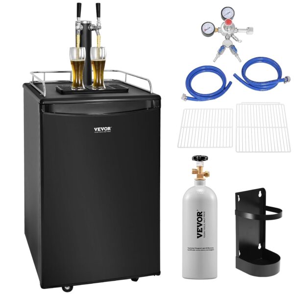 VEVOR Dispensador de cerveza Kegerator, dispensador de cerveza comercial de doble grifo para sistema D, refrigerador de