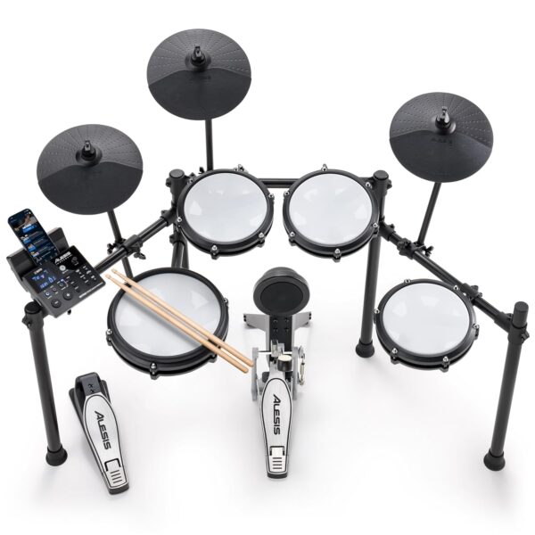 Alesis Nitro Max Kit - Juego de batería eléctrica con almohadillas de malla silenciosas, caja de doble zona de 10 pulgad