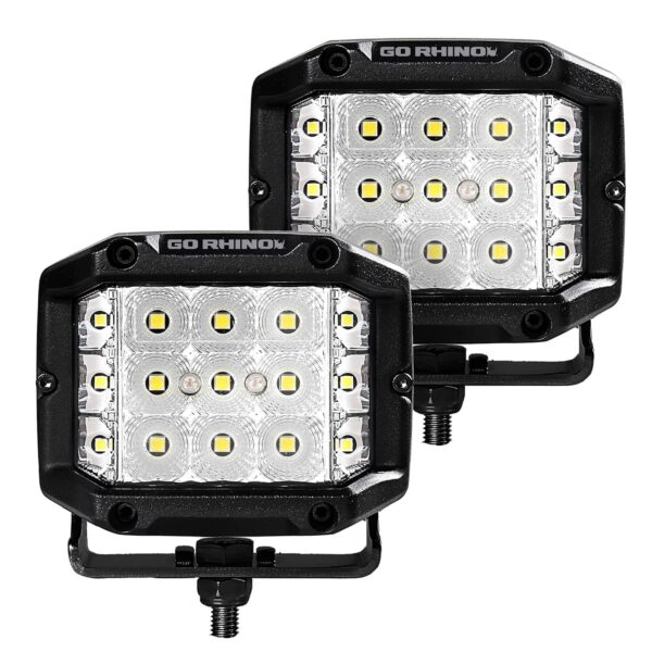 Kit de Luces de Inundación LED Go Rhino Xplor 750300323FCS 4x3 Serie Bright Par Aluminio Negro