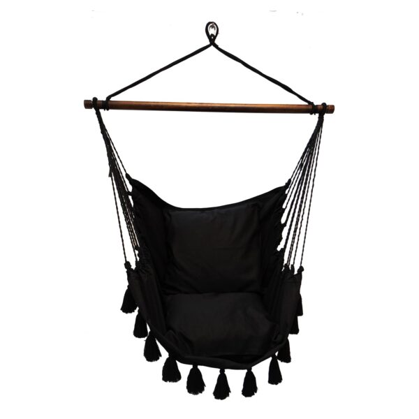 Silla Hamaca Calloway Mills 11059HCSET Negro Medianoche con 2 Almohadas 24x24 pulgadas Barra Esparcidora de Madera de Pi