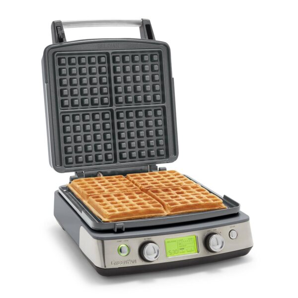 GreenPan Elite - Máquina de gofres belga y clásica de 4 cuadrados, placa antiadherente de cerámica saludable apta para l