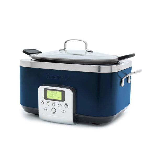 GreenPan Elite 8 en 1 Olla de cocción lenta programable de 6 cuartos de galón, eléctrica, con tapa apta para lavavajilla