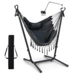 Silla Hamaca Giantex GT10958GR-NP con Soporte Metálico Color Gris Altura Ajustable 6 Niveles Soporte para Teléfono Bolsi
