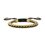 Pulsera Bulova para Hombre Acero Inoxidable Tono Dorado Cierre de Bolo Cordón Negro BVB1009-YLSTNA