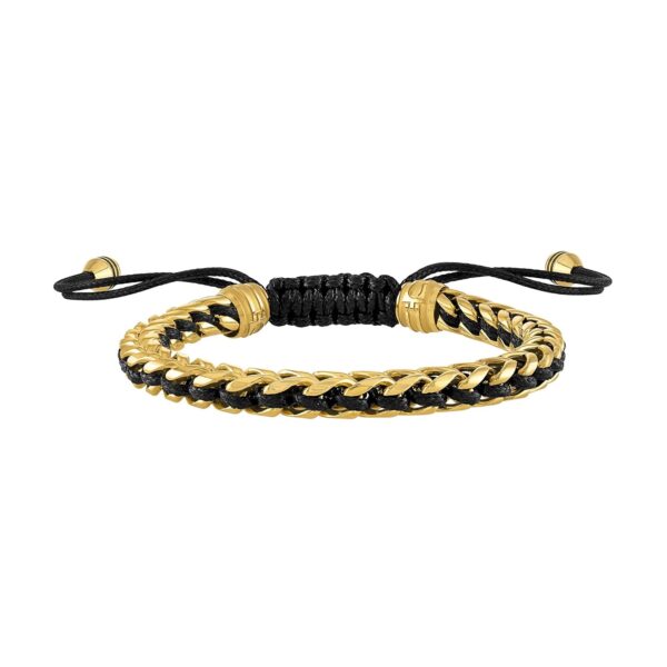 Pulsera Bulova para Hombre Acero Inoxidable Tono Dorado Cierre de Bolo Cordón Negro BVB1009-YLSTNA