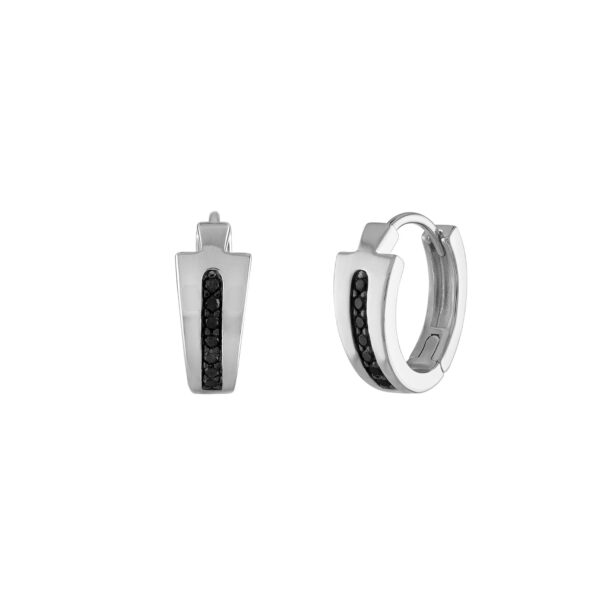 Pendientes de Aro Bulova BVE1007-WSAA Plata de Ley Chapada en Rodio con Diamantes Negros 0.15 CTTW para Hombre