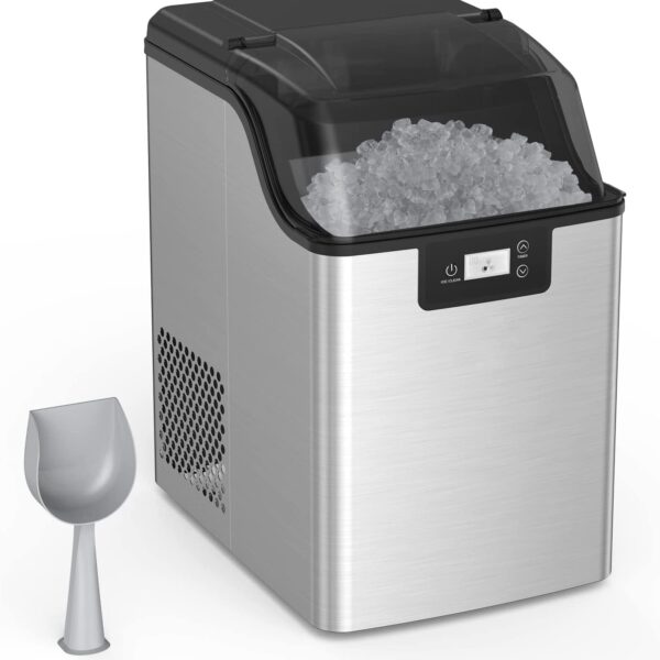 Garvee Máquina compacta de hielo para encimera, 44 libras/día, máquina para hacer hielo en forma de pepita de acero inox