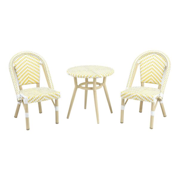 Juego de Asientos para Niños FURNX AMJEG-BD628ZX-5QL 3 Piezas Aluminio y Mimbre PE Amarillo Blanco y Marrón Natural