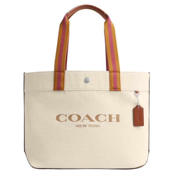 Bolso de lona Coach CJ607 lona y cuero color Sv Natural Multi 13 pulgadas